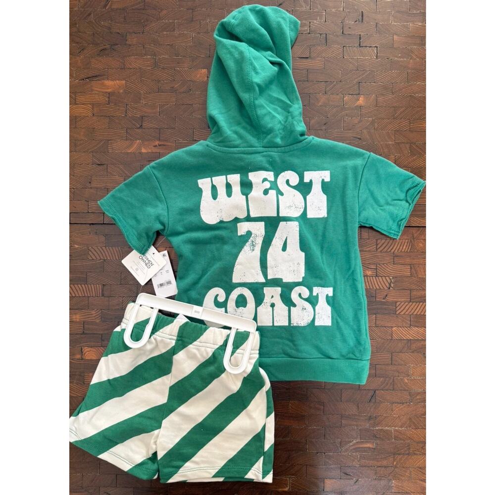 Grayson Threads Kids Green West 74 Coast hoodie with stripped shorts set 4T